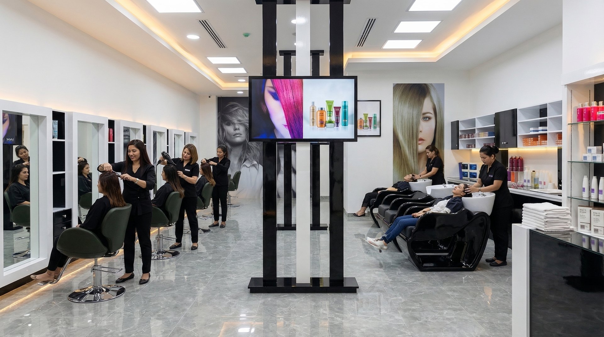 Blush N Curls ladies salon interior Mankhool Dubai - professional stylists providing hair styling and hair wash services